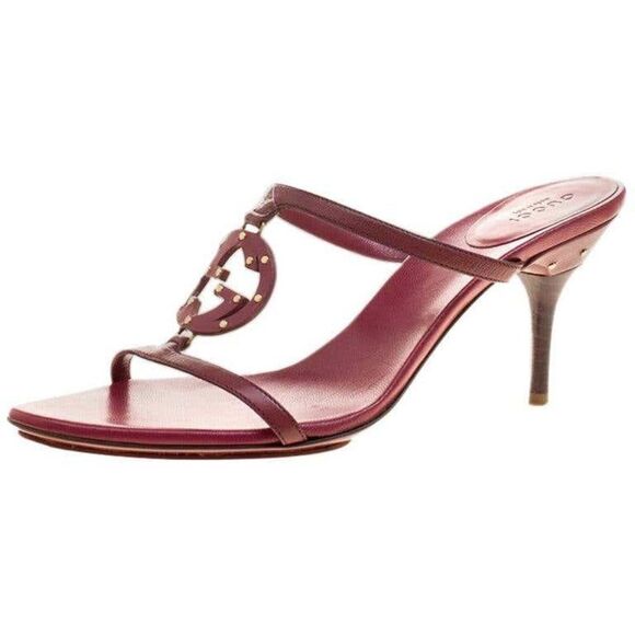 Authentic GUCCI Burgundy Interlocking GG Logo Mules Size 7.5 - Picture 9 of 16